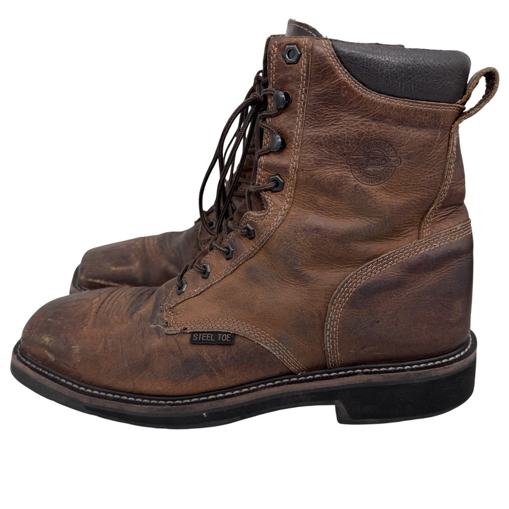 Justin Mens Steel Toe Work Boot Size‎ 13D Brown Stampede Square Leather WK682
